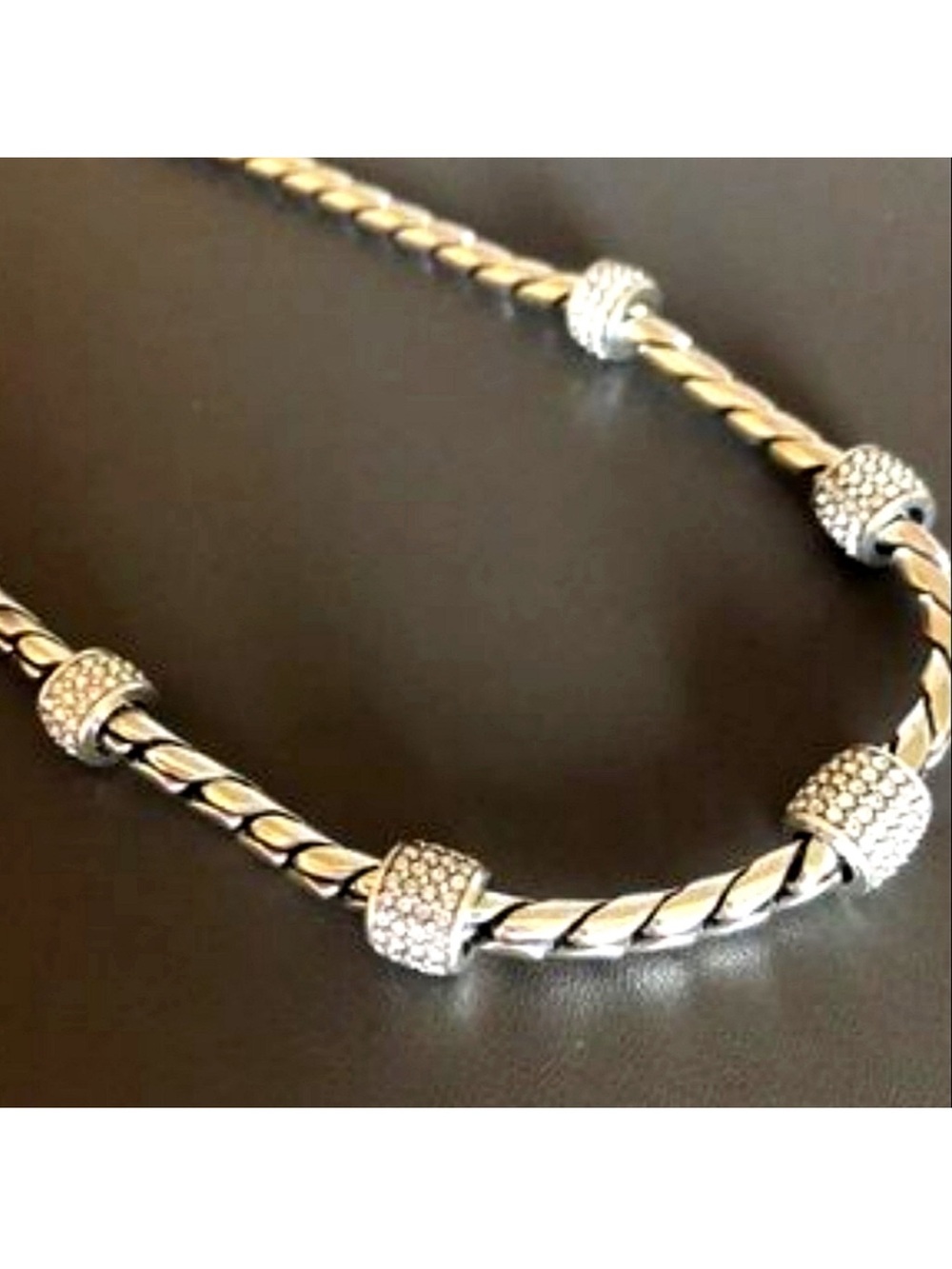 Brighton Silver-Tone Twisted Rope Necklace with Pave Bead Accents - Picture 3 of 3
